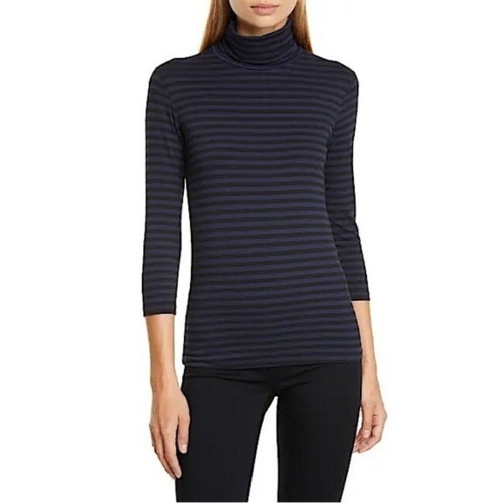 L'Agence Aja Navy Black Striped Turtleneck‎ Top Size M 3/4 Sleeve Casual